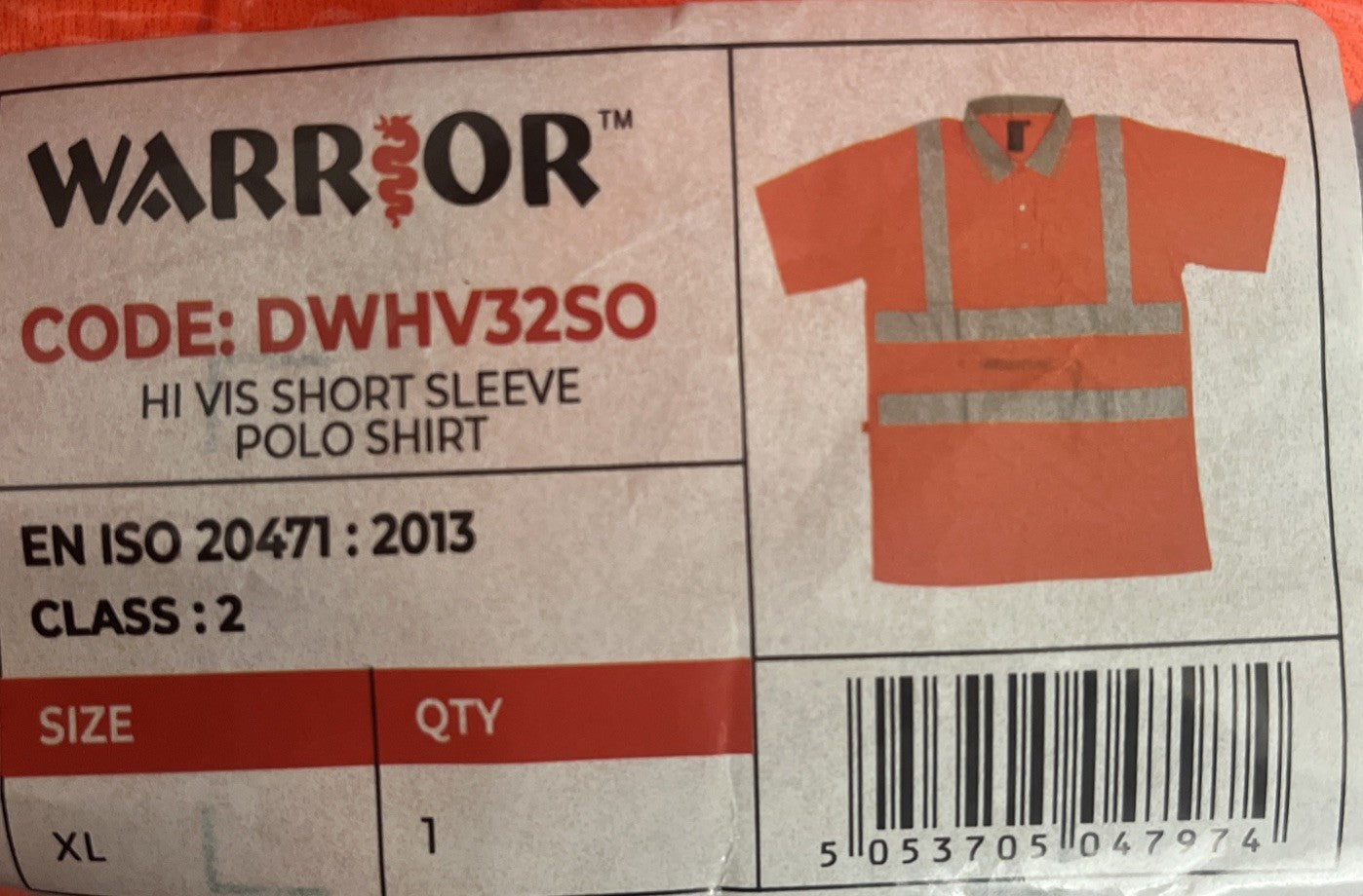 Warrior Work Safety Orange Short Sleeve Hi-Vis Breathable Polo T-shirt Size XL