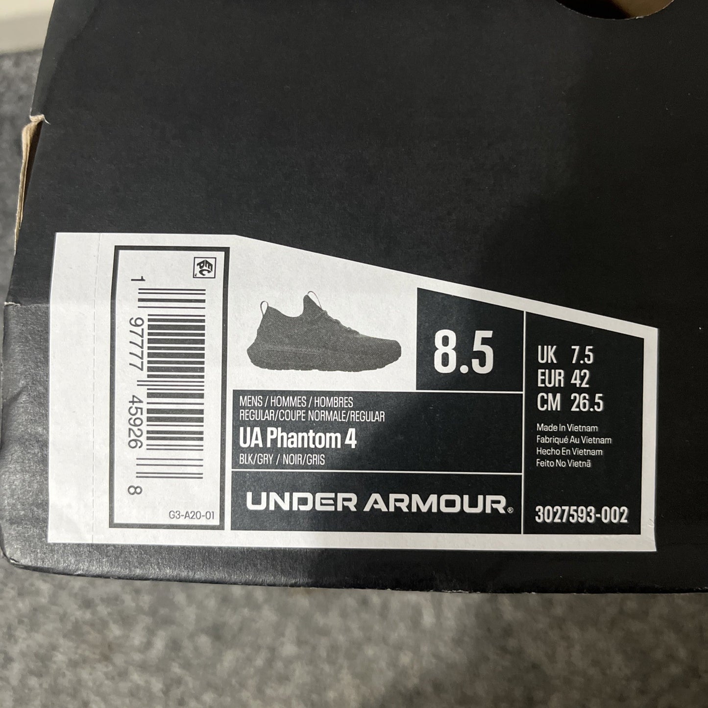 Under Armour Men's UA Phantom 4 Shoes in Black Size UK 7.5 Gym Running Trainer