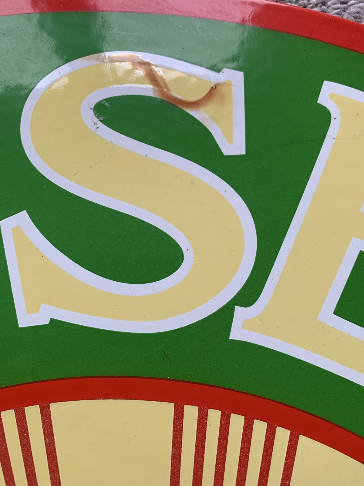 Vintage Large Enamel Advertising Sign Sunset Oil Antique Classic Cars Man Cave