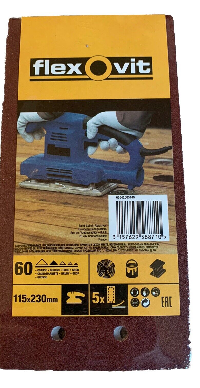Flexovit 115mm x 230mm Sanding Sheets Painting Decorating Woodworking Pack of 50