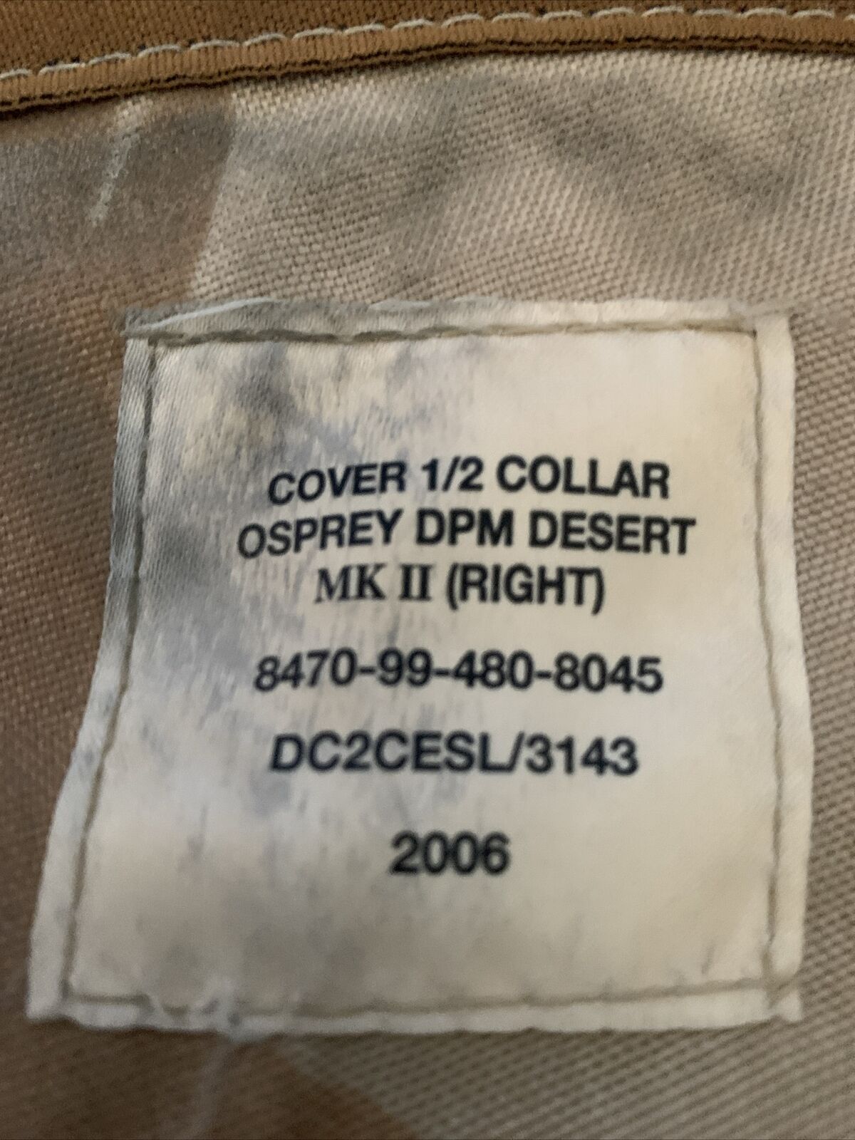 British Army Osprey MK2 BODY ARMOUR HALF COLLAR COVER - DESERT DPM -
