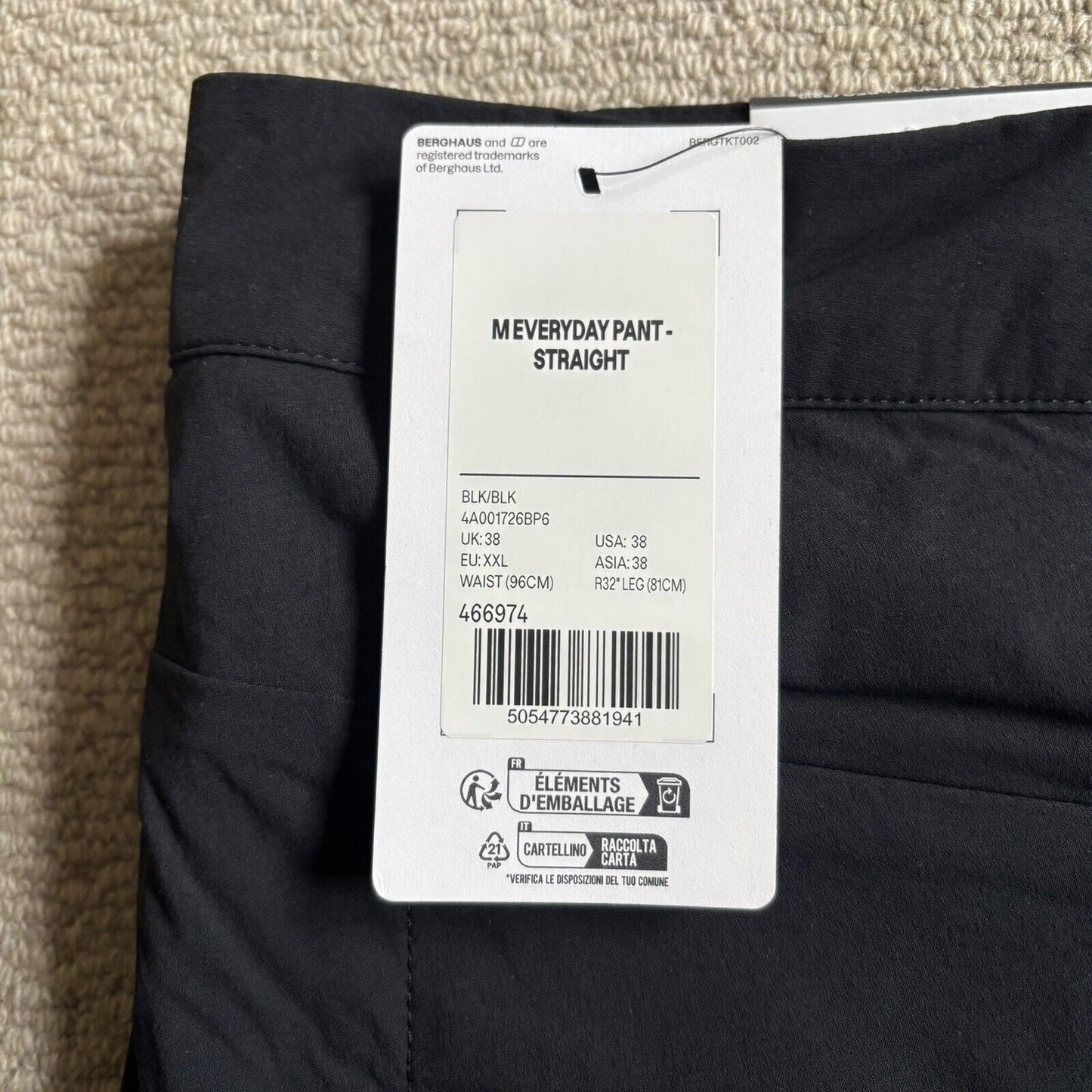 Berghaus Mens Everyday Straight Trousers Pants Black - Sizes - BNWT New
