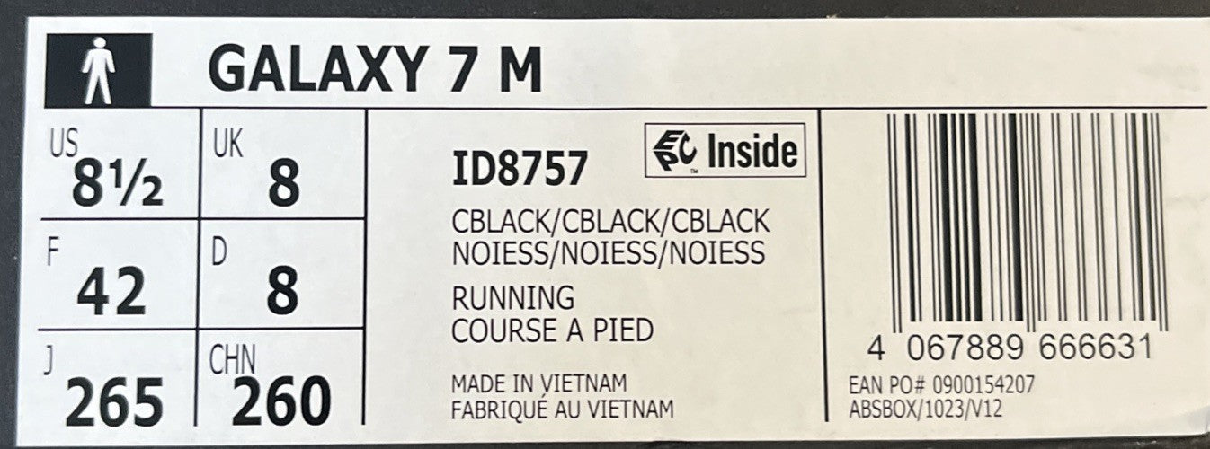 adidas Galaxy 7 Mens Trainers Black Cloudfoam Comfort Sneakers Running UK Size 8