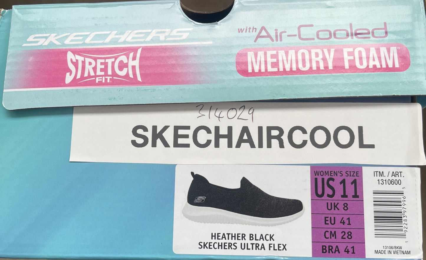 Skechers Ultra Flex Ladies Trainers UK 8 Heather Black Memory Foam Slip On New