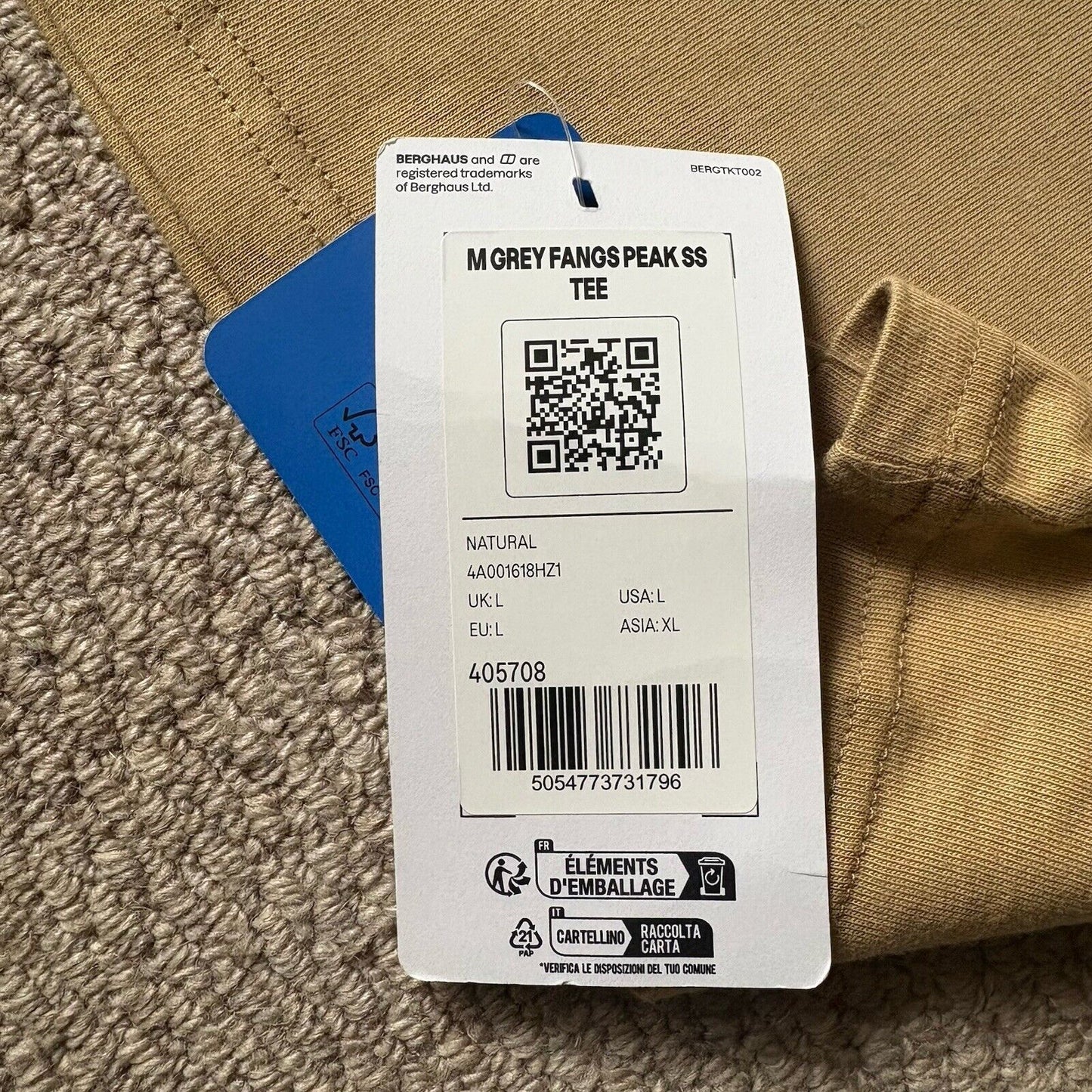Berghaus T-Shirt Fangs Peak Natural New Season Men - Sizes - Brand new