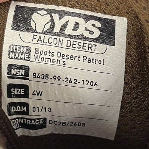 YDS Boots, Size: 4 Wide Female Falcon Desert Patrol British Army Grade 1