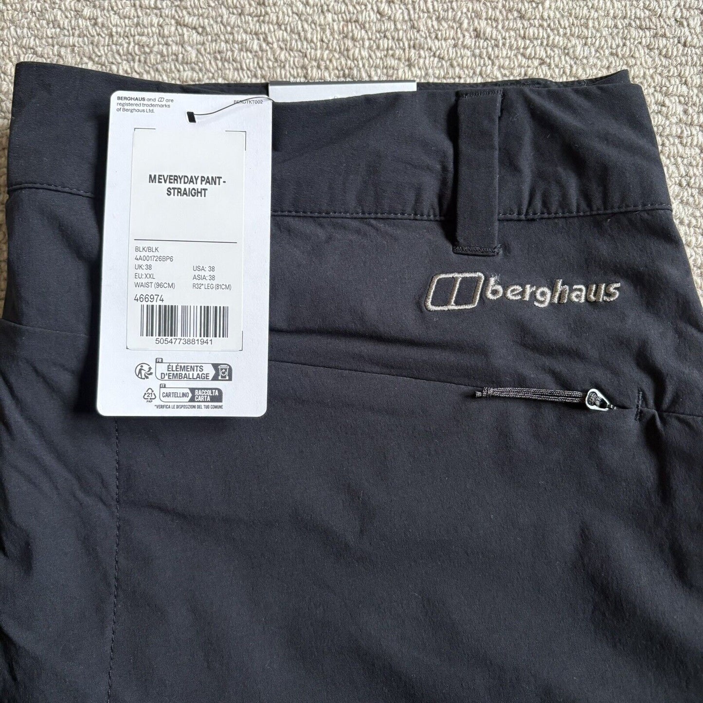 Berghaus Mens Everyday Straight Trousers Pants Black - Sizes - BNWT New