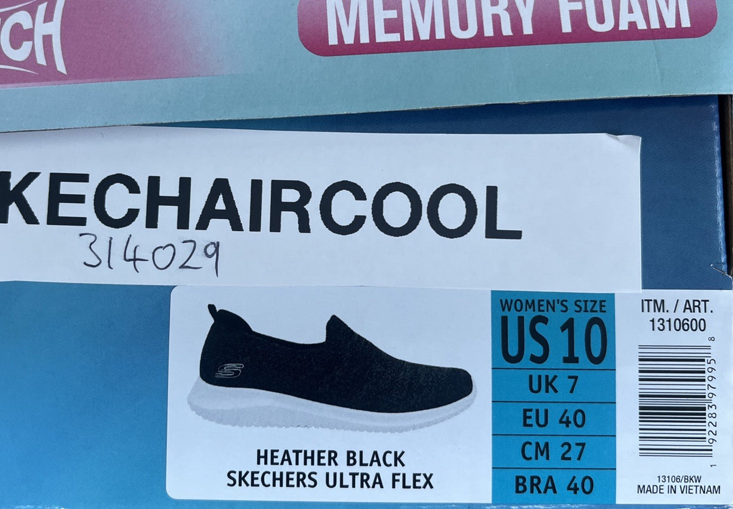 Skechers Ultra Flex Ladies Trainers UK 7 Heather Black Memory Foam Slip On New