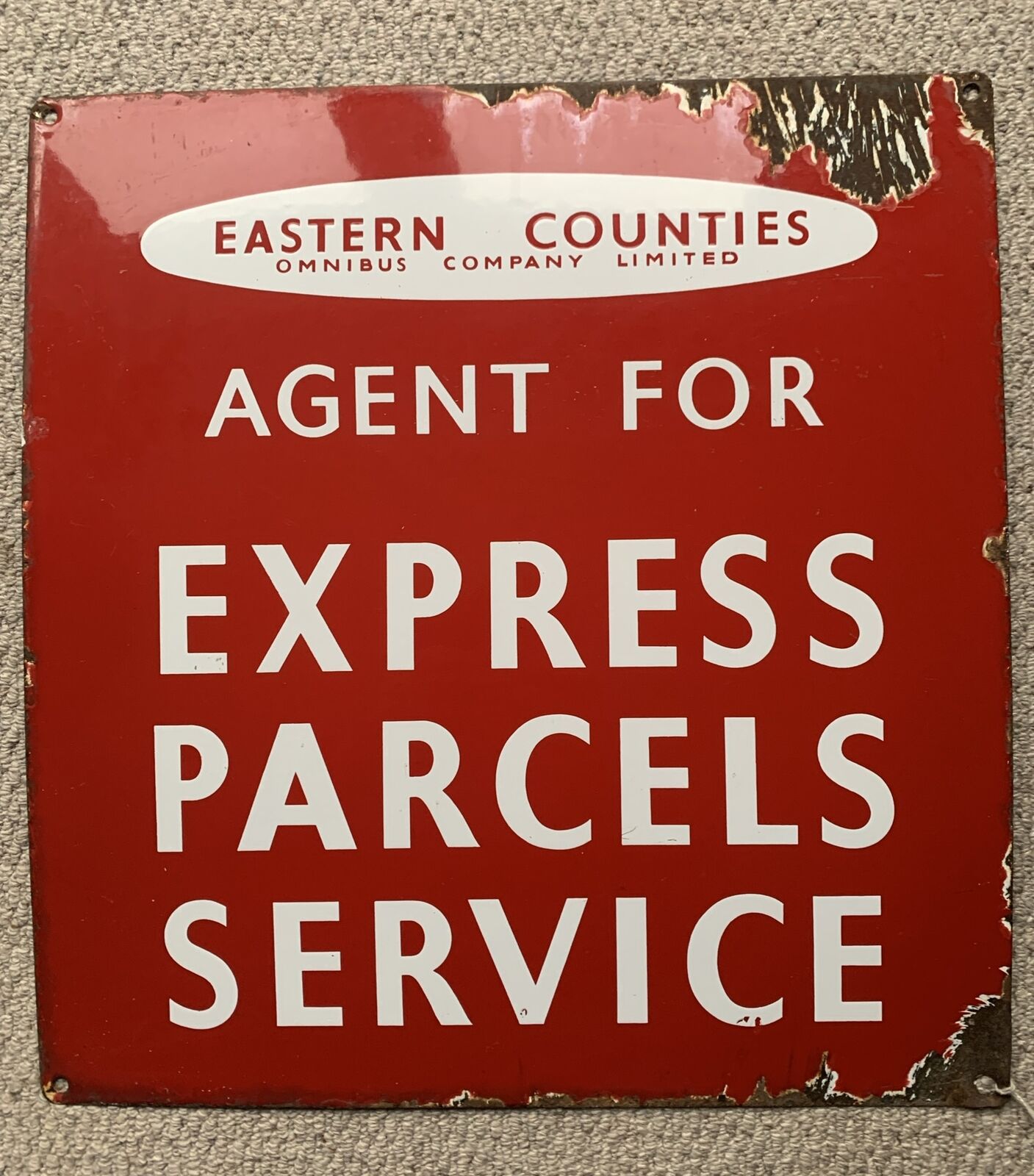 Original Large Enamel Advertising Sign For Eastern Counties Omnibus / Antique
