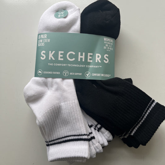 8 Pairs Of Skechers Womens Socks Black & White Size UK 3-7 Brand New Warm Winter