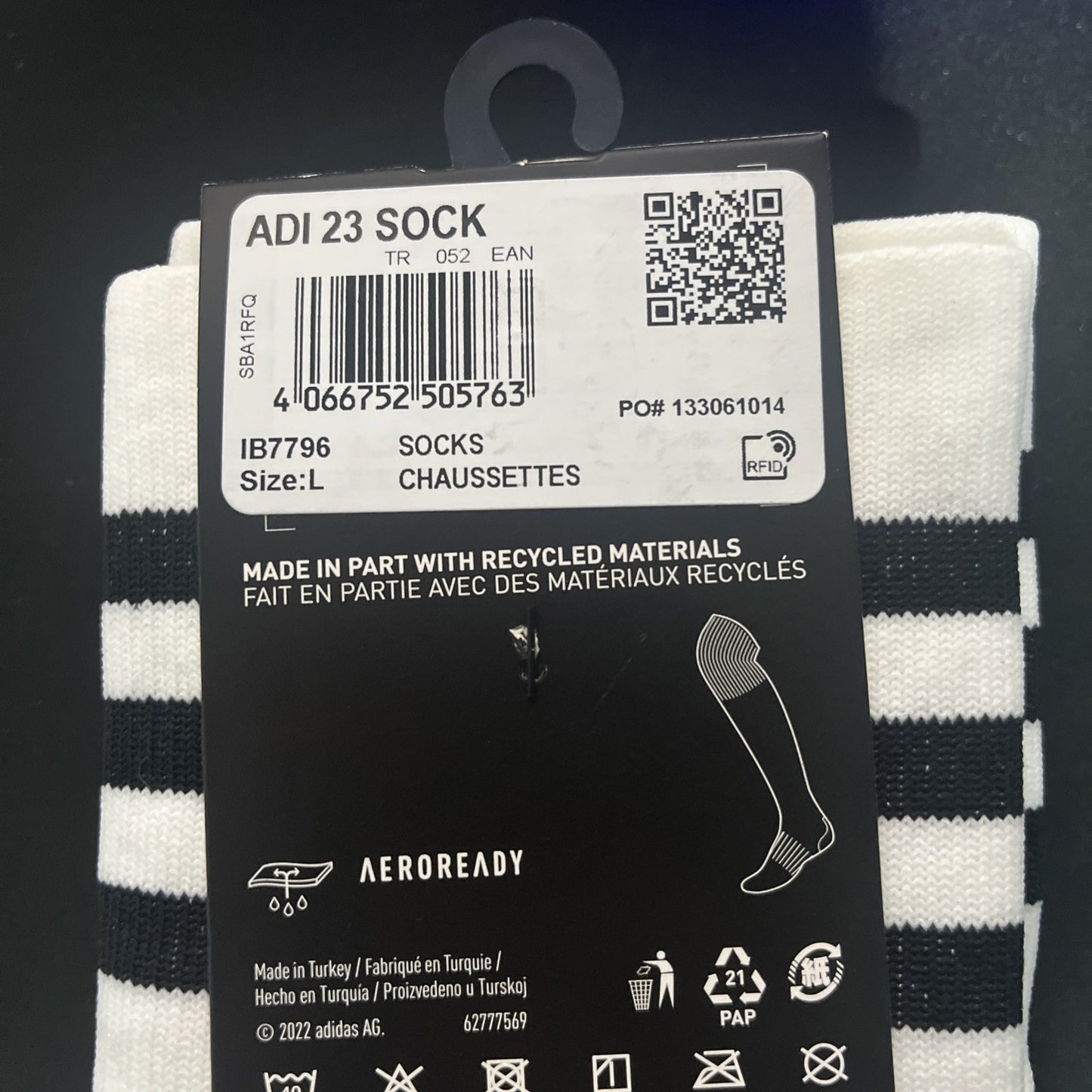 Adidas Adi Sock 23 Football Socks Team White Sports Rugby Hockey Adult UK 9-10