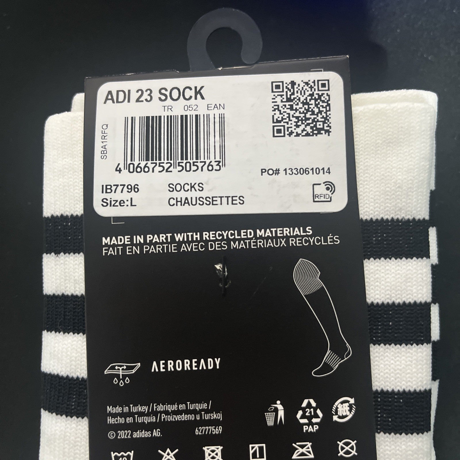 Adidas Adi Sock 23 Football Socks Team White Sports Rugby Hockey Adult UK 9-10