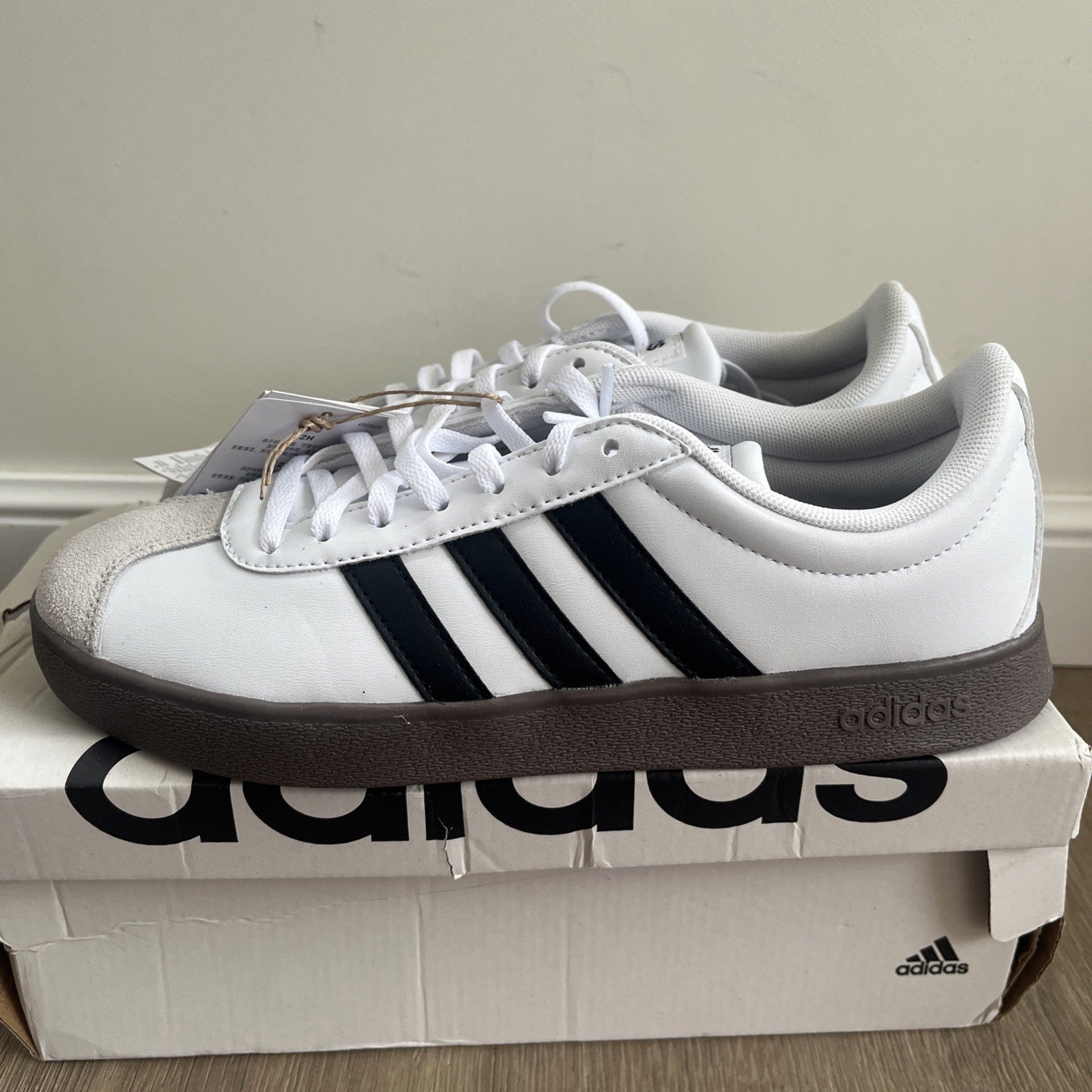 Adidas VL Court Base Trainers UK 5.5 White Black Gum ID3714 Retro Shoes Womens