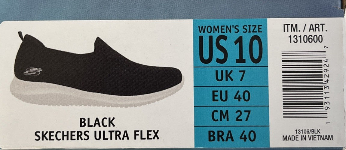 Skechers Ladies Ultra Flex Trainers in Black UK Size 7 New In Box Comfort Walk