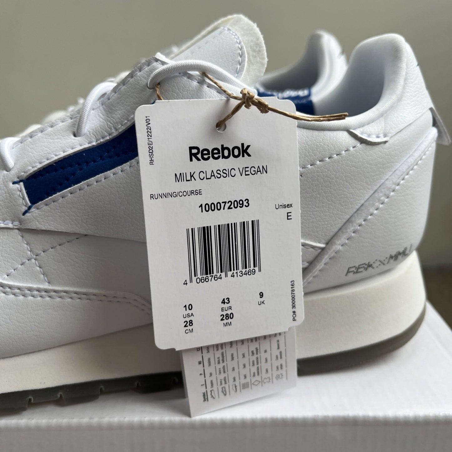 Men's Reebok x Milk Makeup Classic Vegan Shoes in White UK Size 9 Brand New