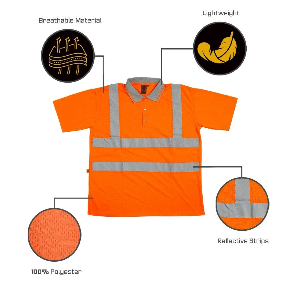 Warrior Work Safety Orange Short Sleeve Hi-Vis Breathable Polo T-shirt Size XL