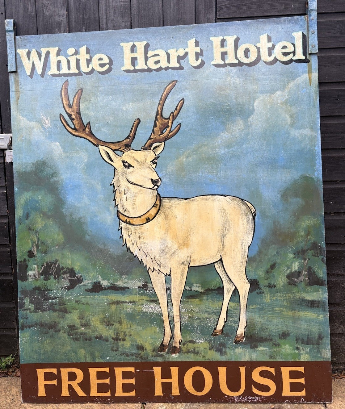 LARGE ORIGINAL VINTAGE PUB SIGN “WHITE HART” MAN CAVE COLLECTIBLE RECLAIMED