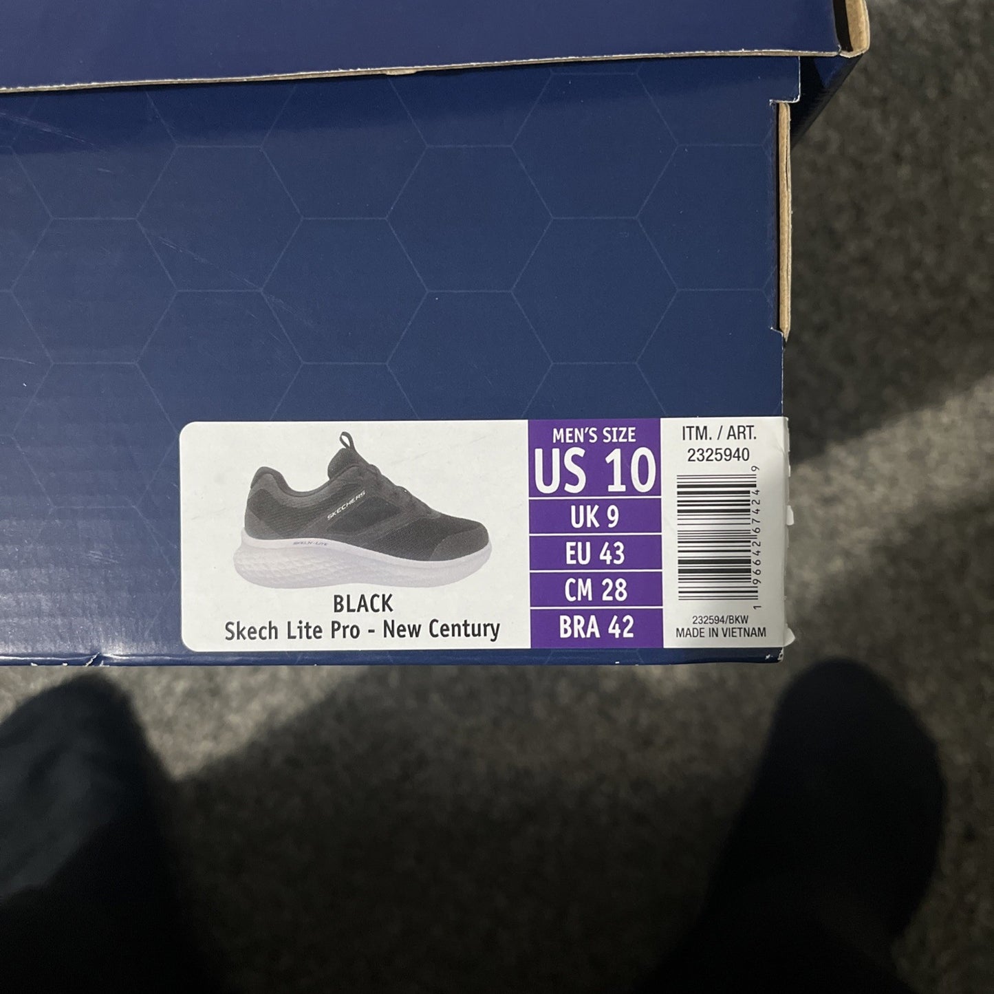 Skechers Men's Lite Pro Century Trainer in Black UK Size 9 New In Box Memoryfoam