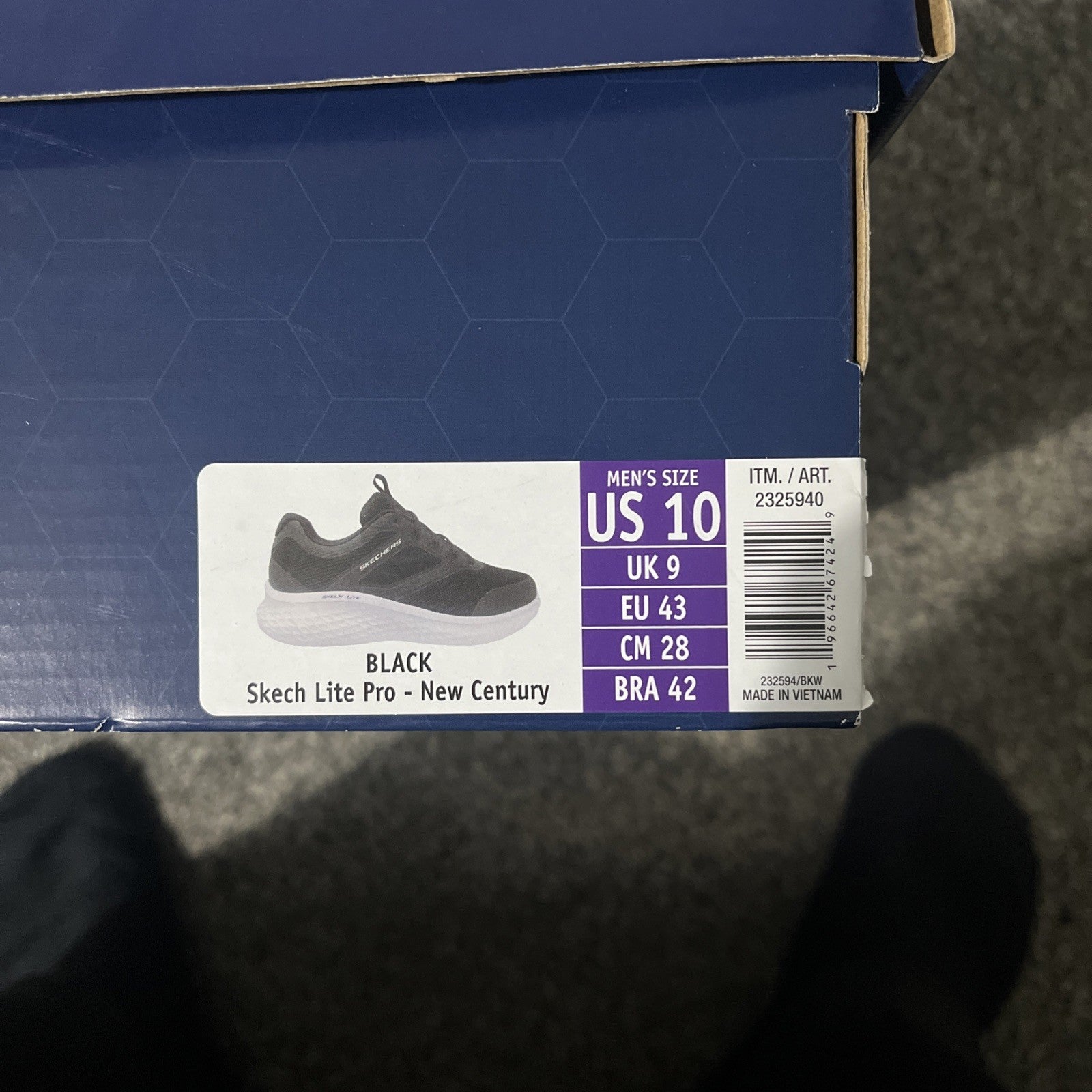 Skechers Men's Lite Pro Century Trainer in Black UK Size 9 New In Box Memoryfoam