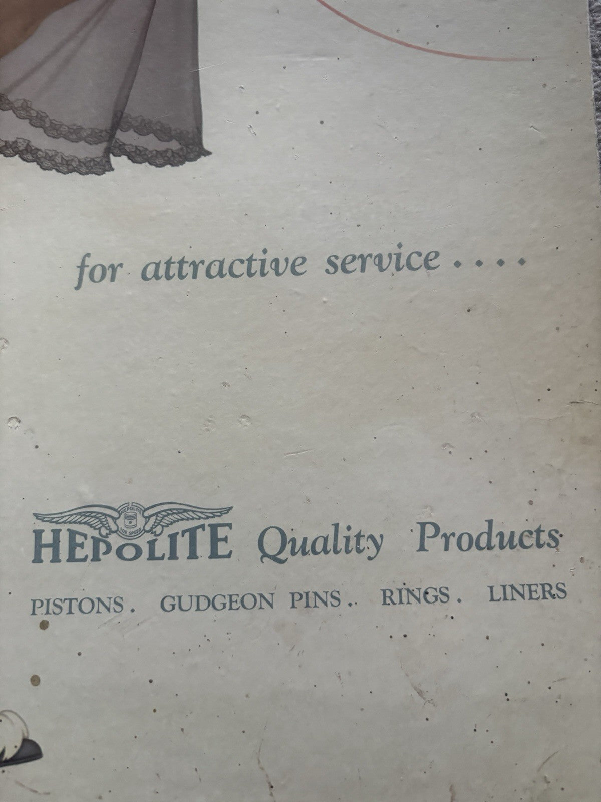 Rare Vintage  Pin Up Hepolite piston Advertising Sign (Garage/Man Cave Etc)
