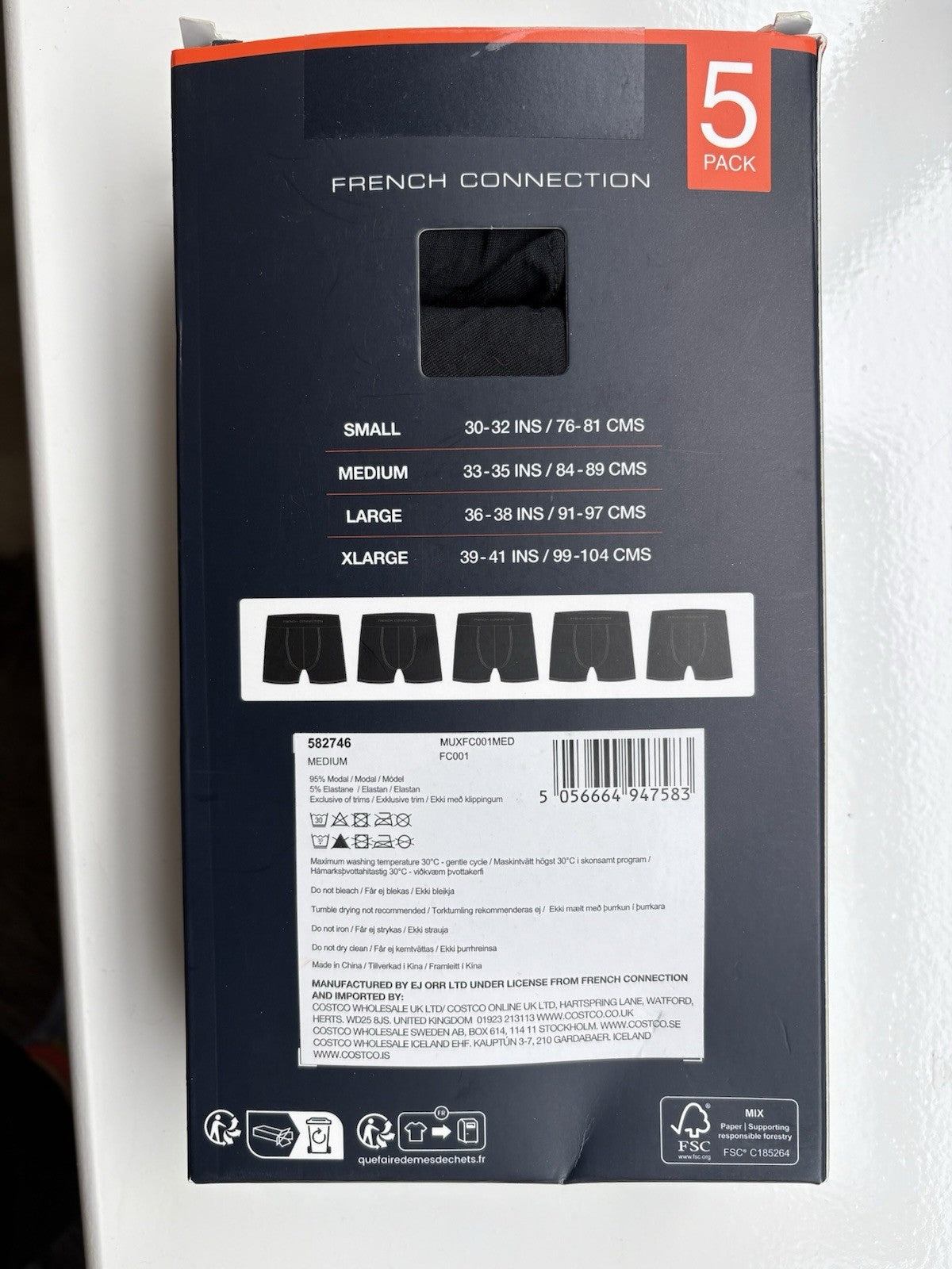 French Connection Modal Men’s Briefs 5 Pack Black MEDIUM