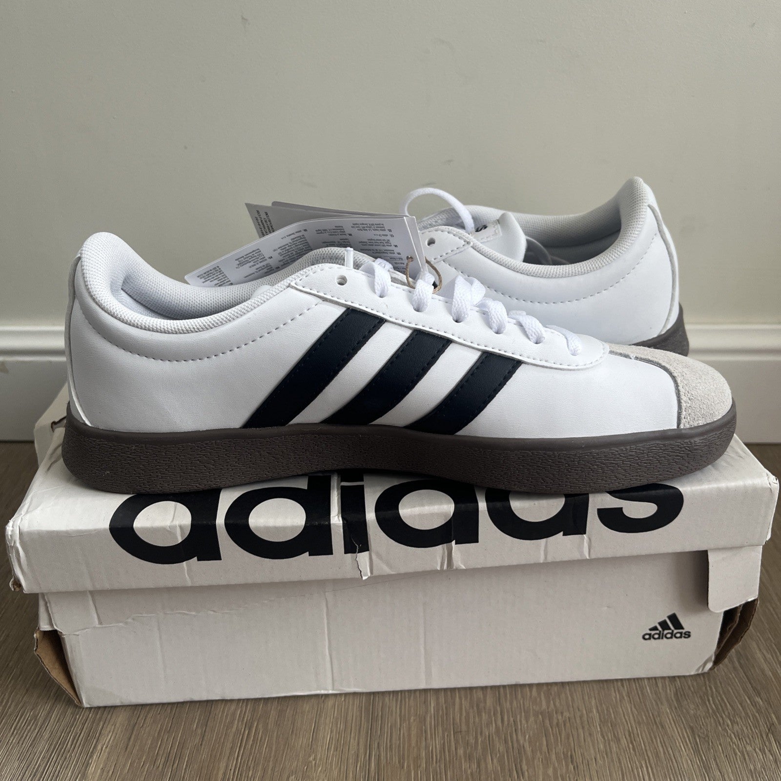 Adidas VL Court Base Trainers UK 5.5 White Black Gum ID3714 Retro Shoes Womens