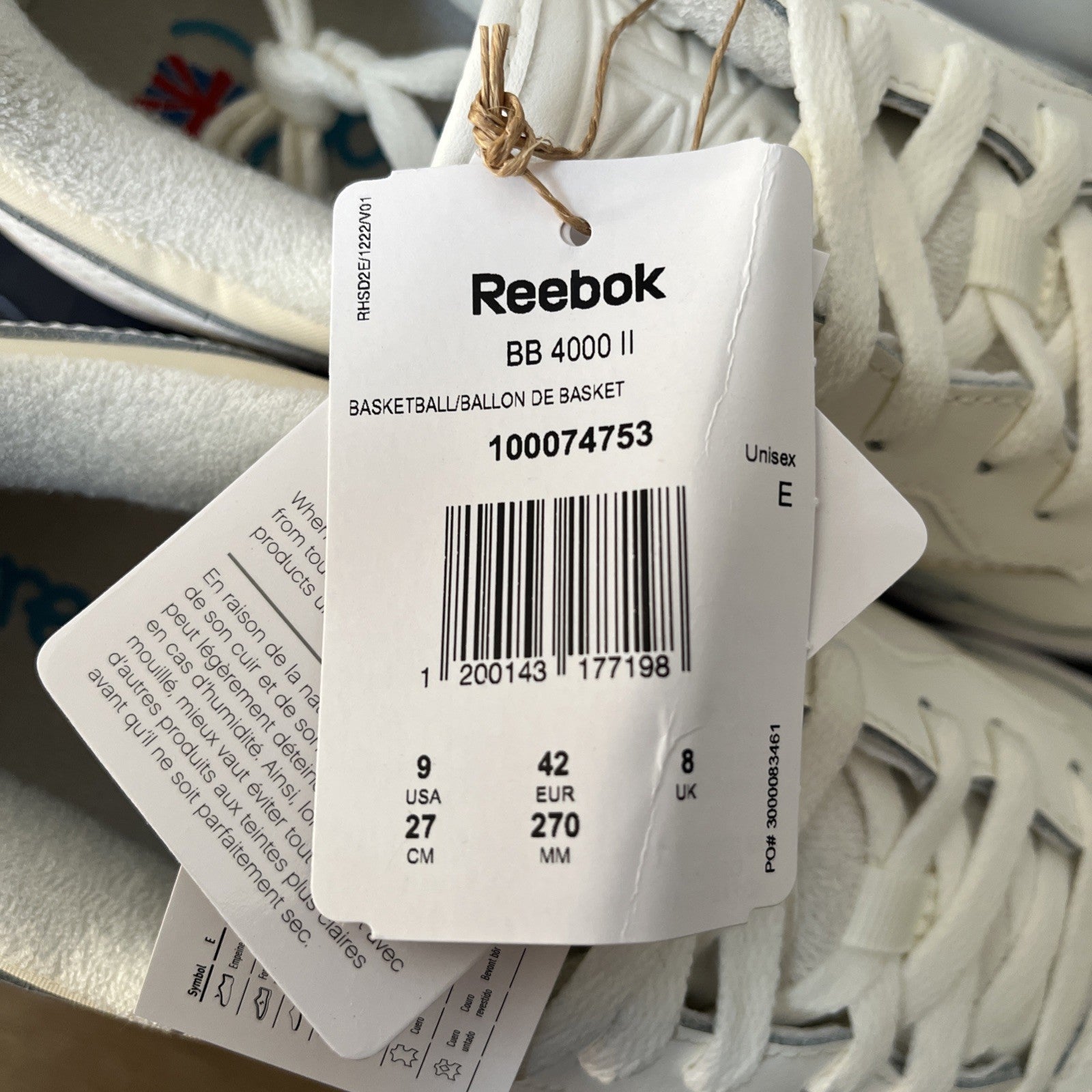 Men's Reebok BB 4000 II Trainers in White UK Size 8 Brand New Classic Basketball