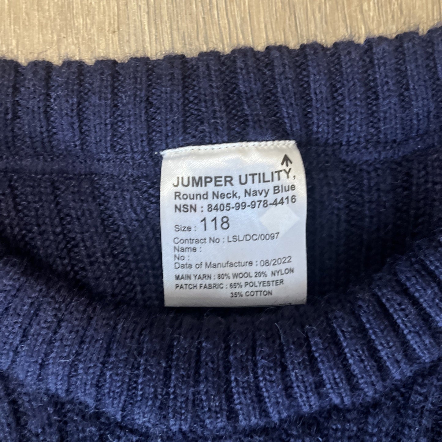 British NATO Navy Blue Wool Pullover Jumper Crew Neck Military Surplus Size 118