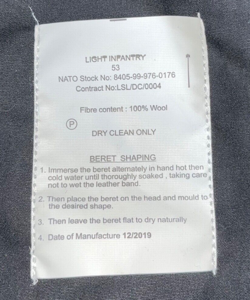 Light Infantry Wool Beret Genuine Military British Army Surplus Issue Size 53 cm
