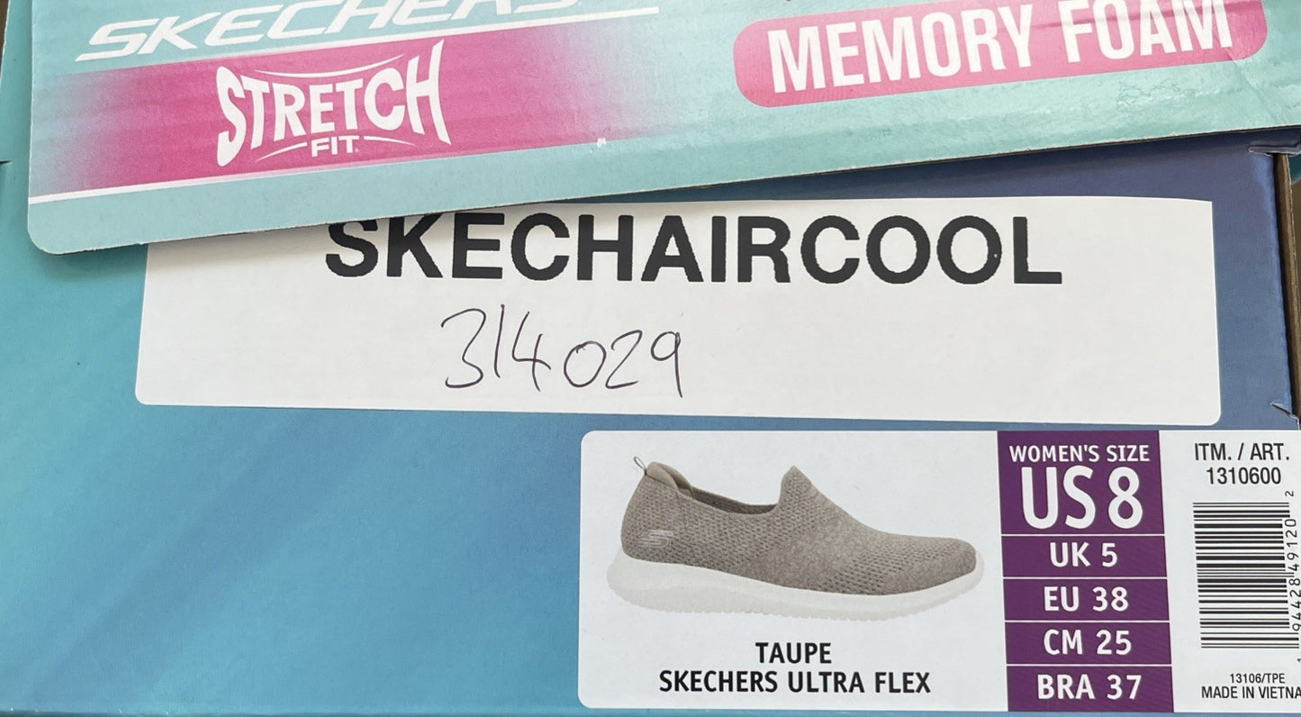SKECHERS TRAINERS Womens Taupe ULTRA FLEX SLIP-ON Ladies Walking Shoes Size 5