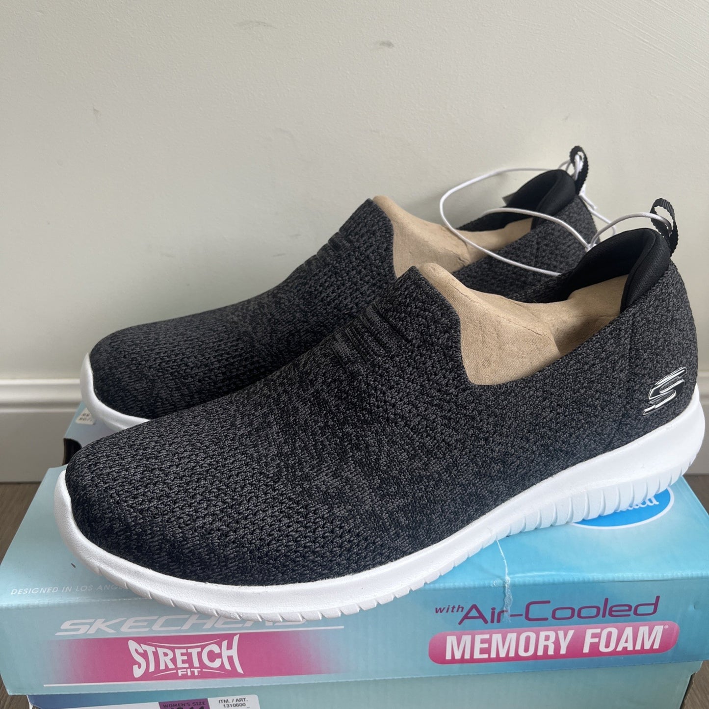 Skechers Ultra Flex Ladies Trainers UK 8 Heather Black Memory Foam Slip On New