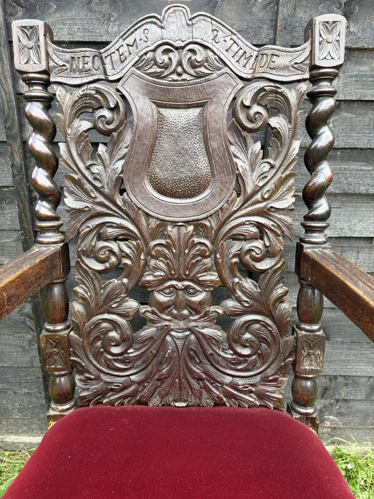 Antique Oak Armchair Throne Victorian Quality Carved Large Ornate Country House