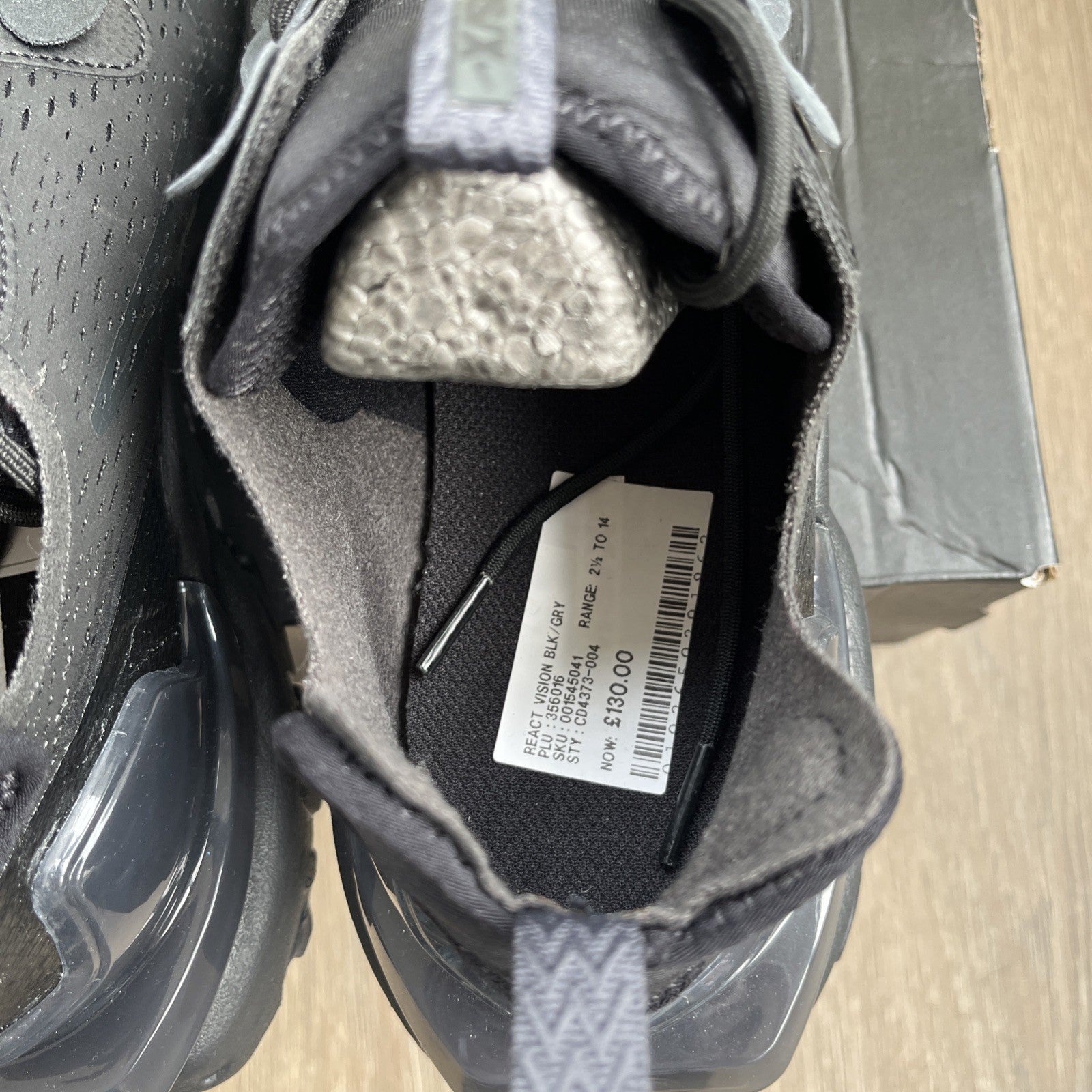 Nike React Vision Men's Trainers Black/Grey UK Size 10 Brand New Without Box