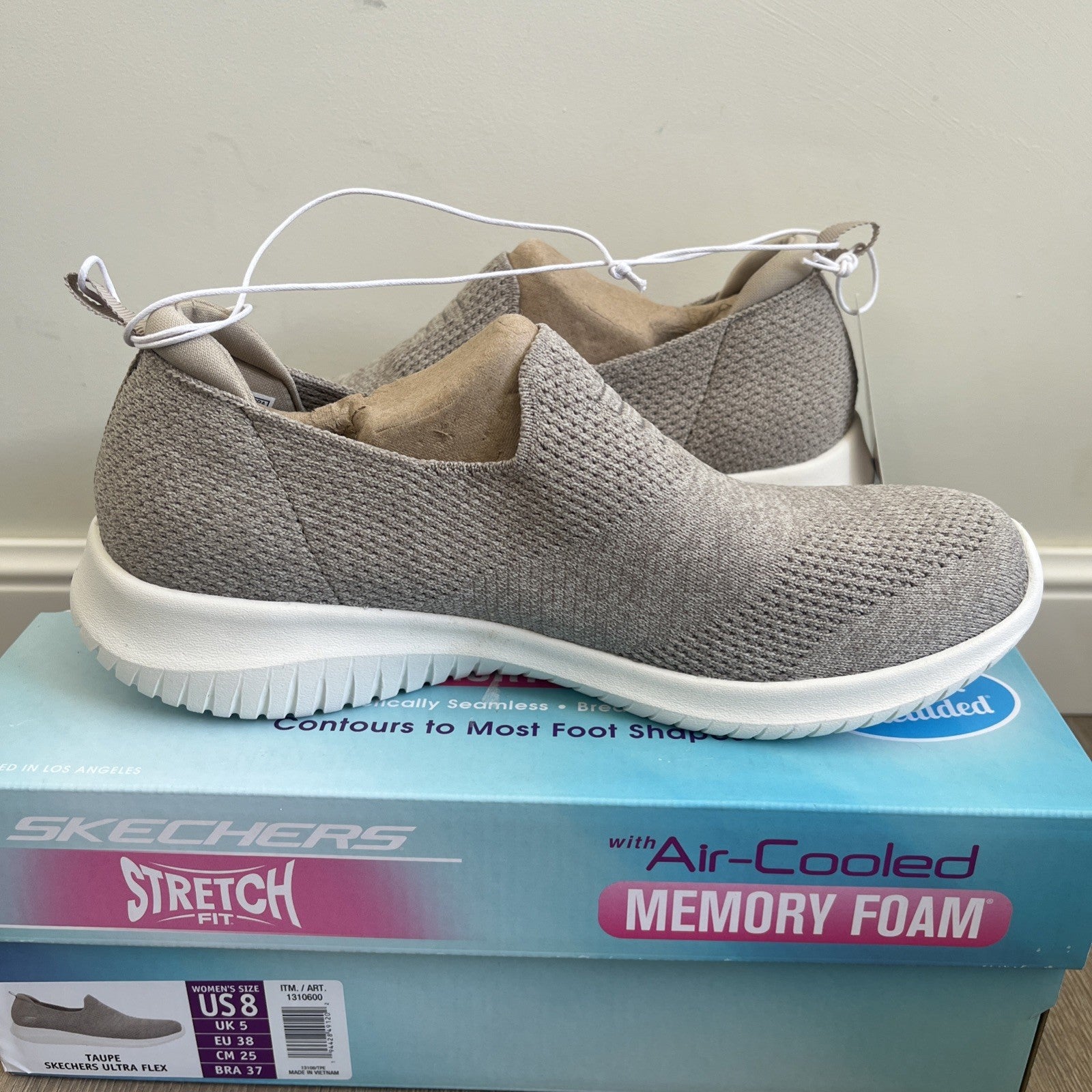 SKECHERS TRAINERS Womens Taupe ULTRA FLEX SLIP-ON Ladies Walking Shoes Size 5