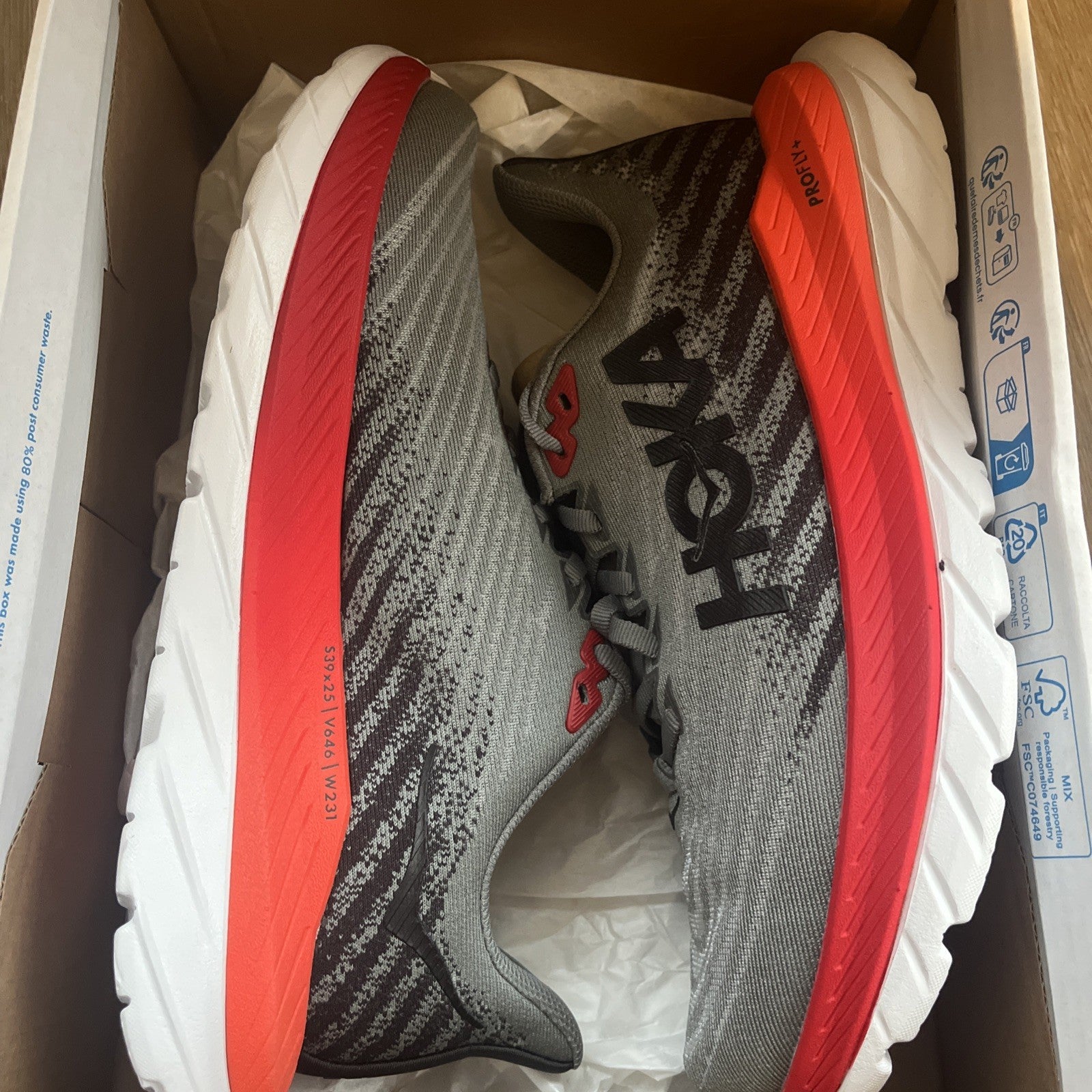 HOKA Mach 5 Men's Breathable Mesh Running Trainers Grey Lace Up UK 7 New In Box