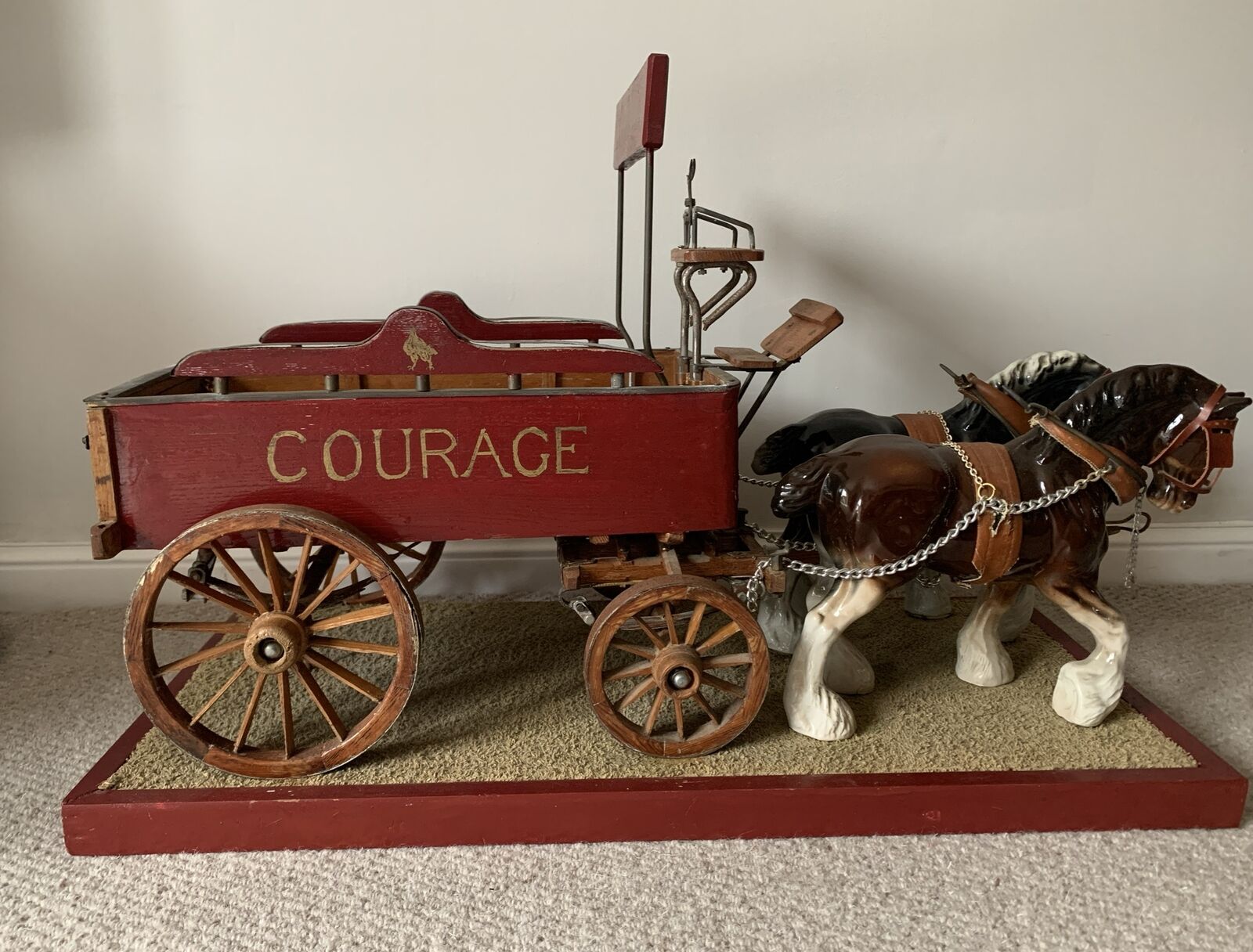 LARGE SCRATCH BUILT HORSE DRAWN BREWERY DRAY WAGON MODEL BEER  COLLECTORS 66cm