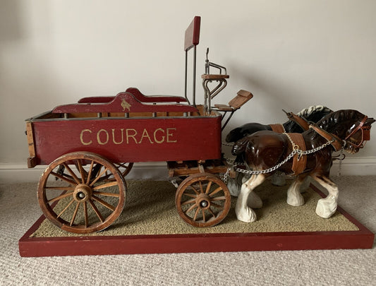 LARGE SCRATCH BUILT HORSE DRAWN BREWERY DRAY WAGON MODEL BEER  COLLECTORS 66cm