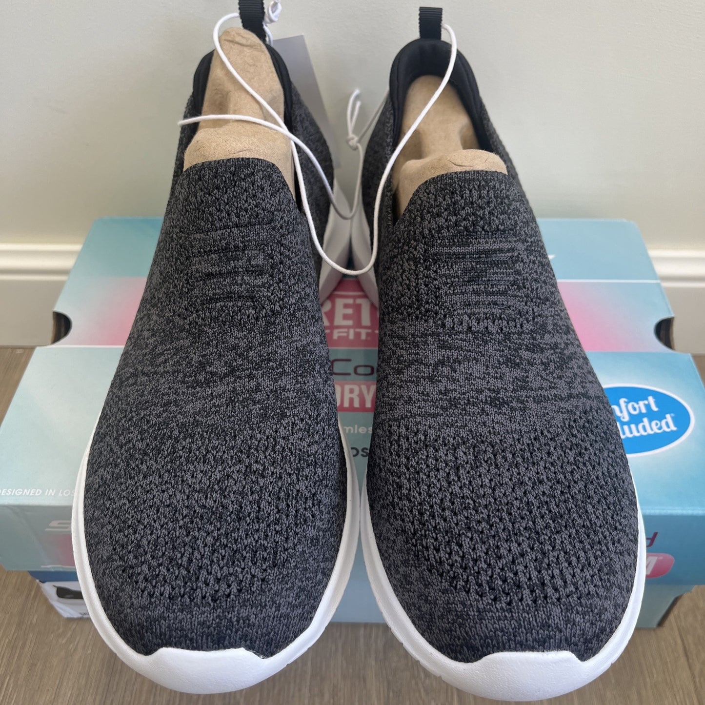 Skechers Ultra Flex Ladies Trainers UK 7 Heather Black Memory Foam Slip On New