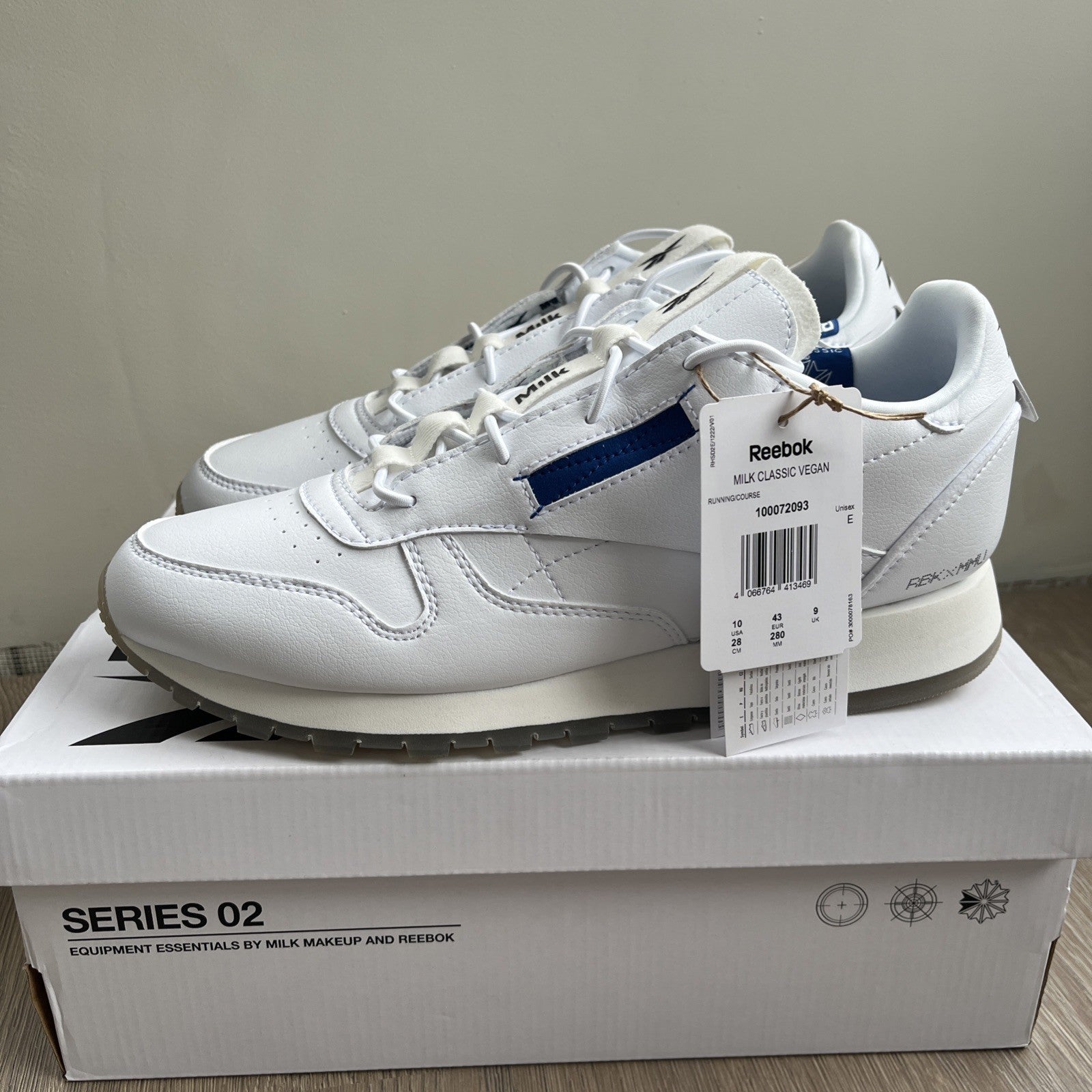 Men's Reebok x Milk Makeup Classic Vegan Shoes in White UK Size 9 Brand New