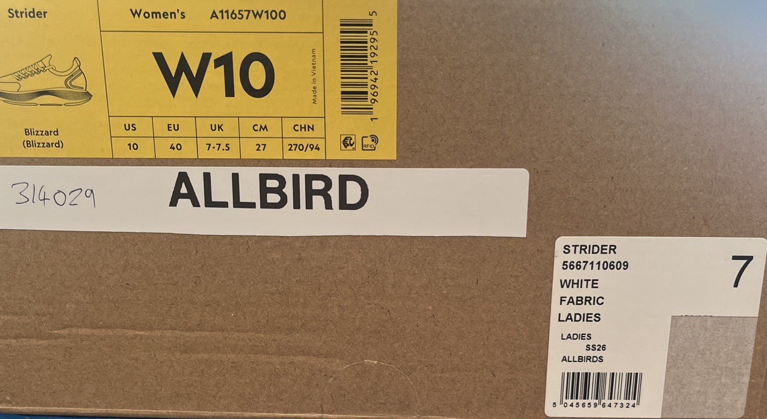Allbirds Women's Strider Blizzard UK Size 7 White Trainers New In Box Ladies