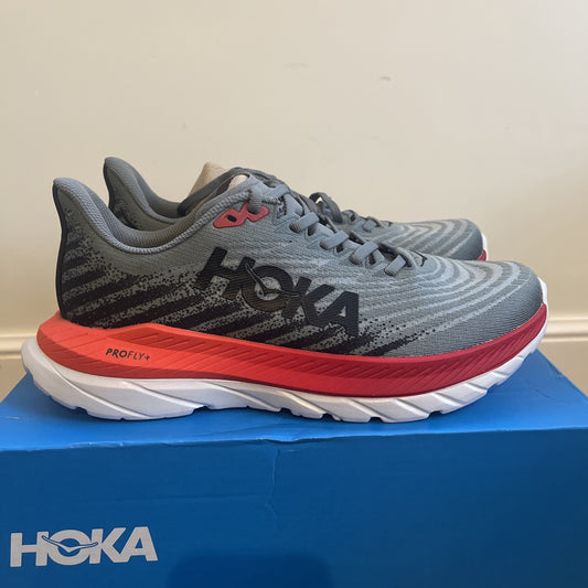 HOKA Mach 5 Men's Breathable Mesh Running Trainers Grey Lace Up UK 7 New In Box