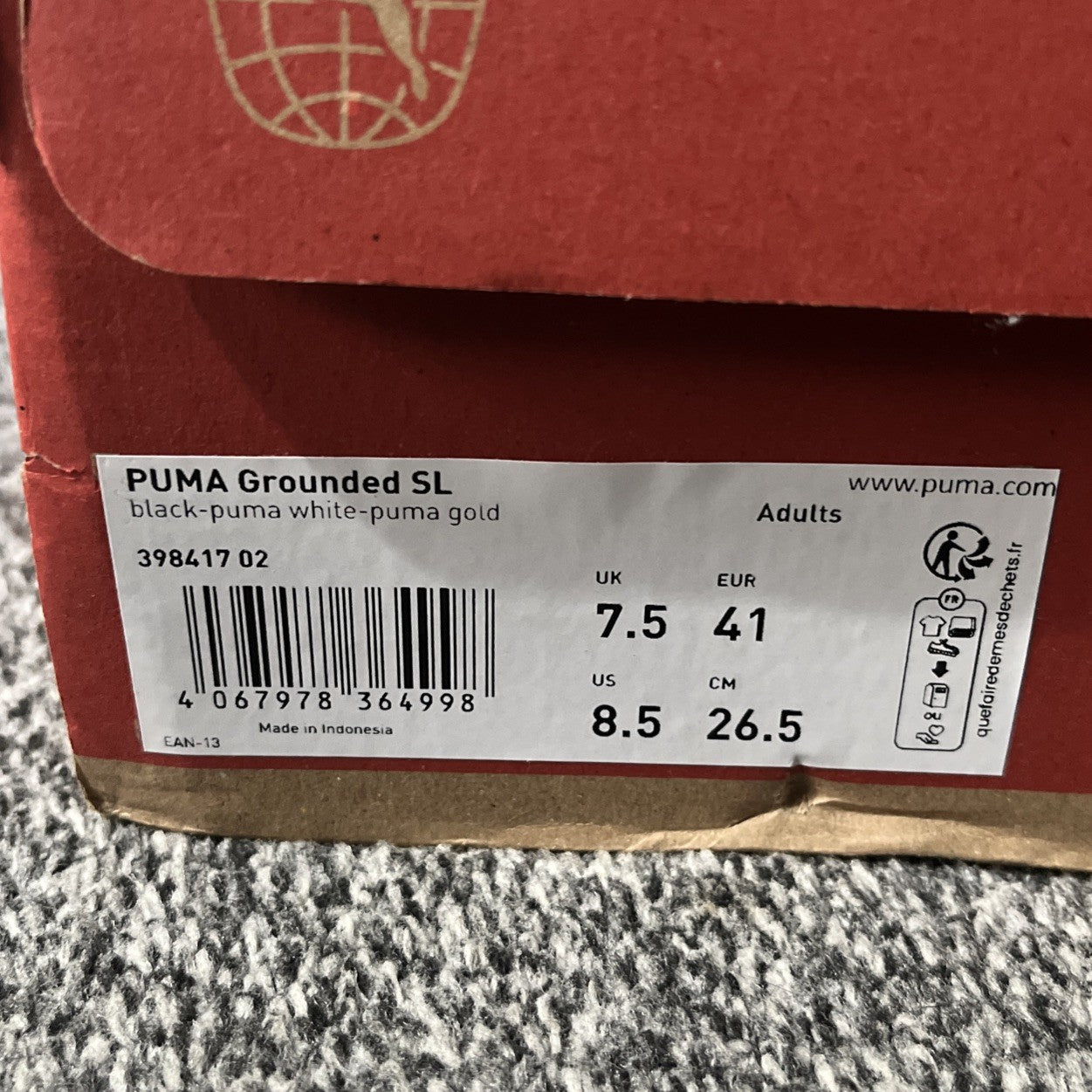 Puma Grounded SL Unisex Black White Trainers Sneakers UK Size 7.5 Casual Shoe