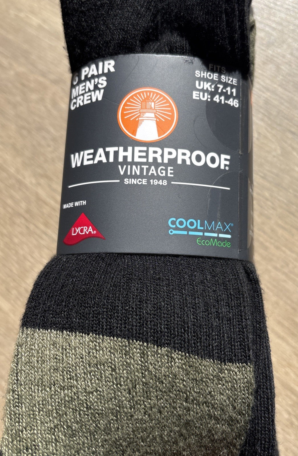 Weatherproof Crew Vintage Coolmax Socks Size UK 7-11 Men's 6 x Pairs Colours