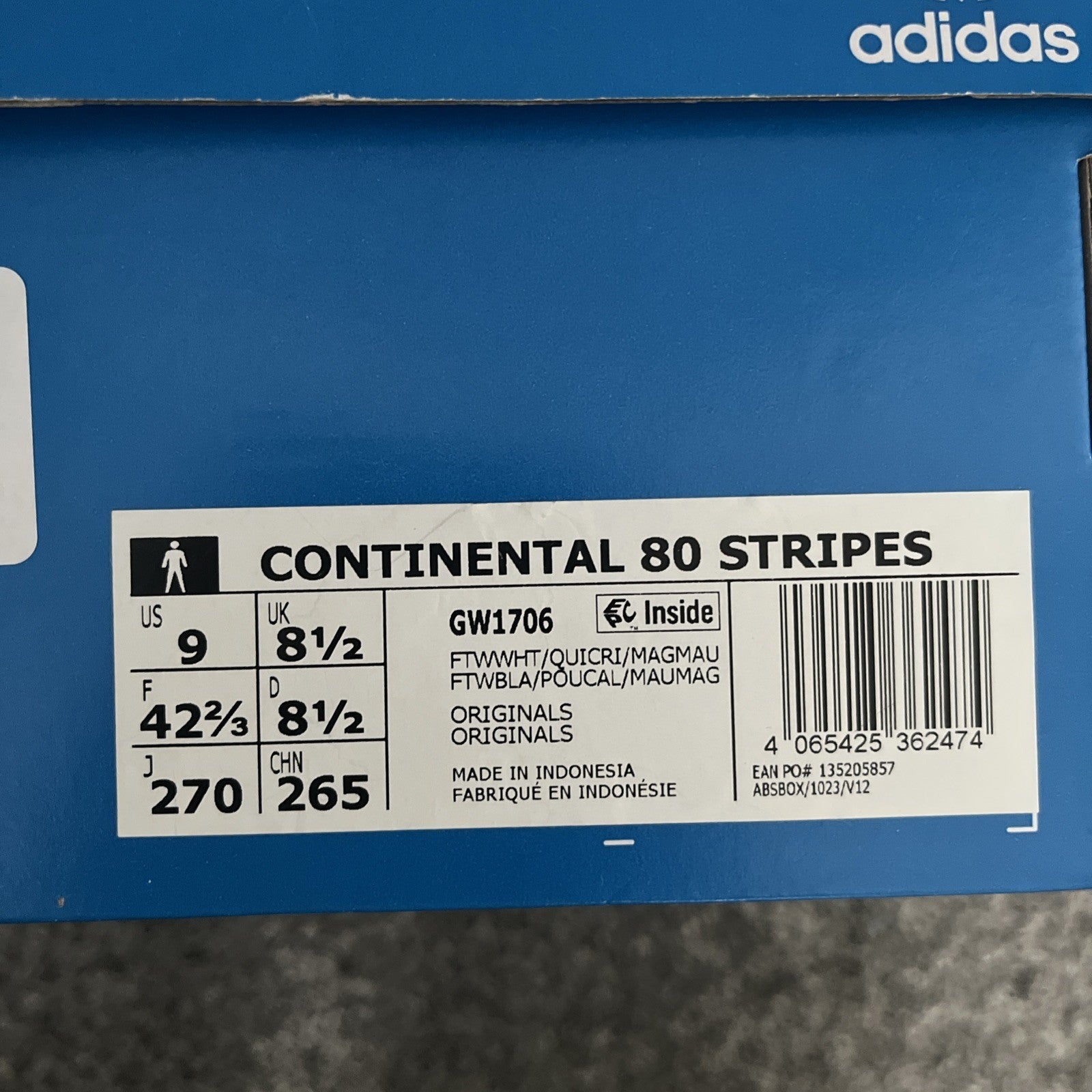 Adidas Originals Continental 80 Stripes White Size 8.5 UK Trainers Brand New Low