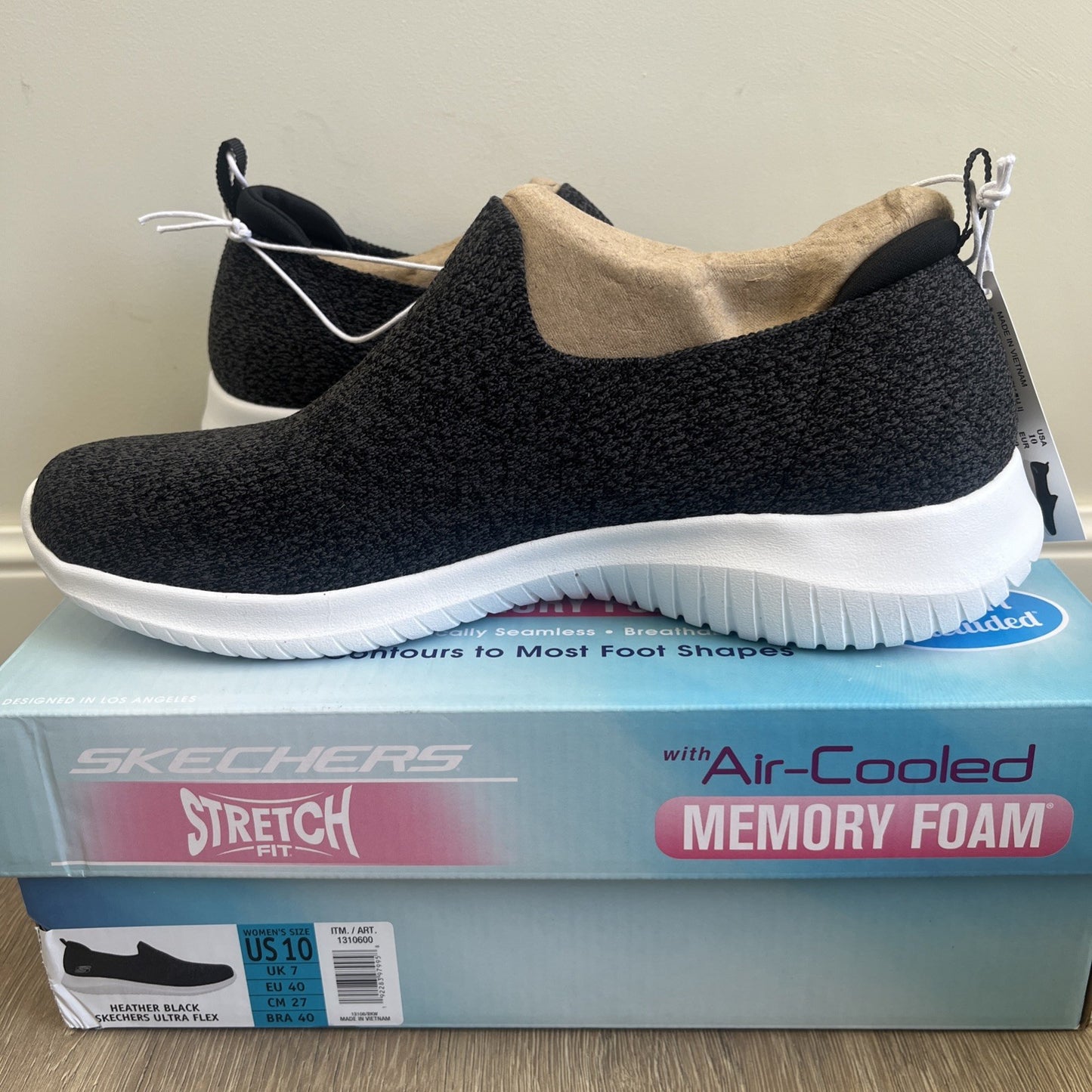 Skechers Ultra Flex Ladies Trainers UK 7 Heather Black Memory Foam Slip On New