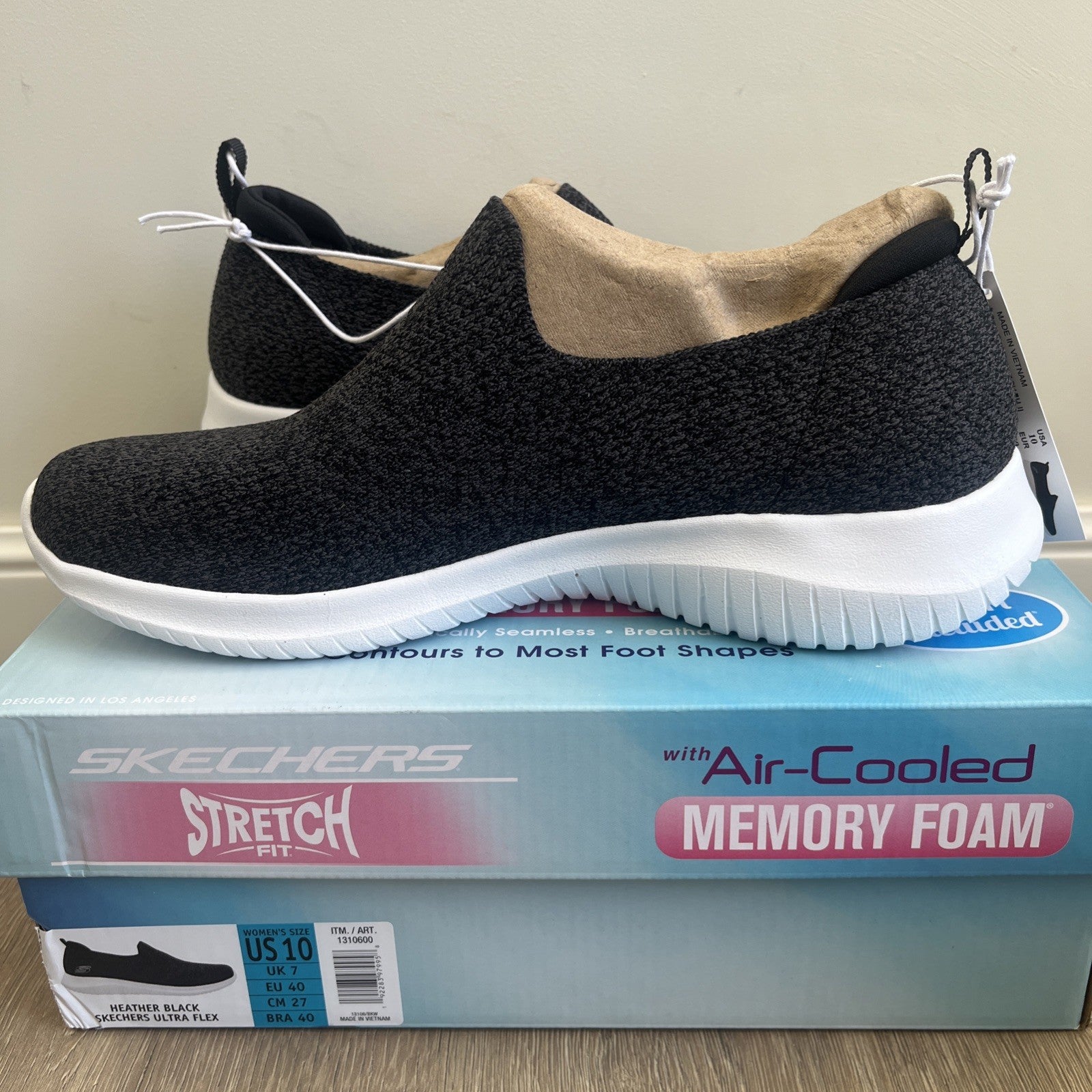 Skechers Ultra Flex Ladies Trainers UK 7 Heather Black Memory Foam Slip On New