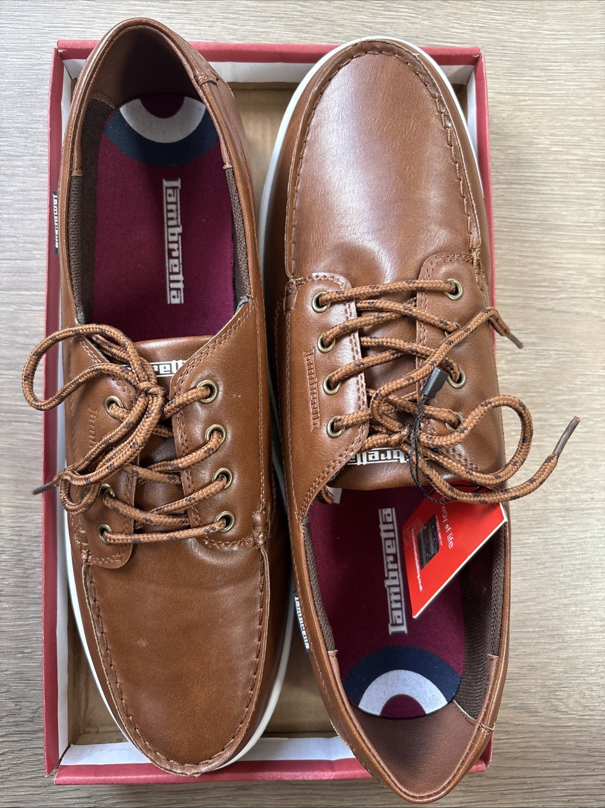 Lambretta Vulkan Mens  Boat Shoe In Tan Brown UK 12 Brand New In Box