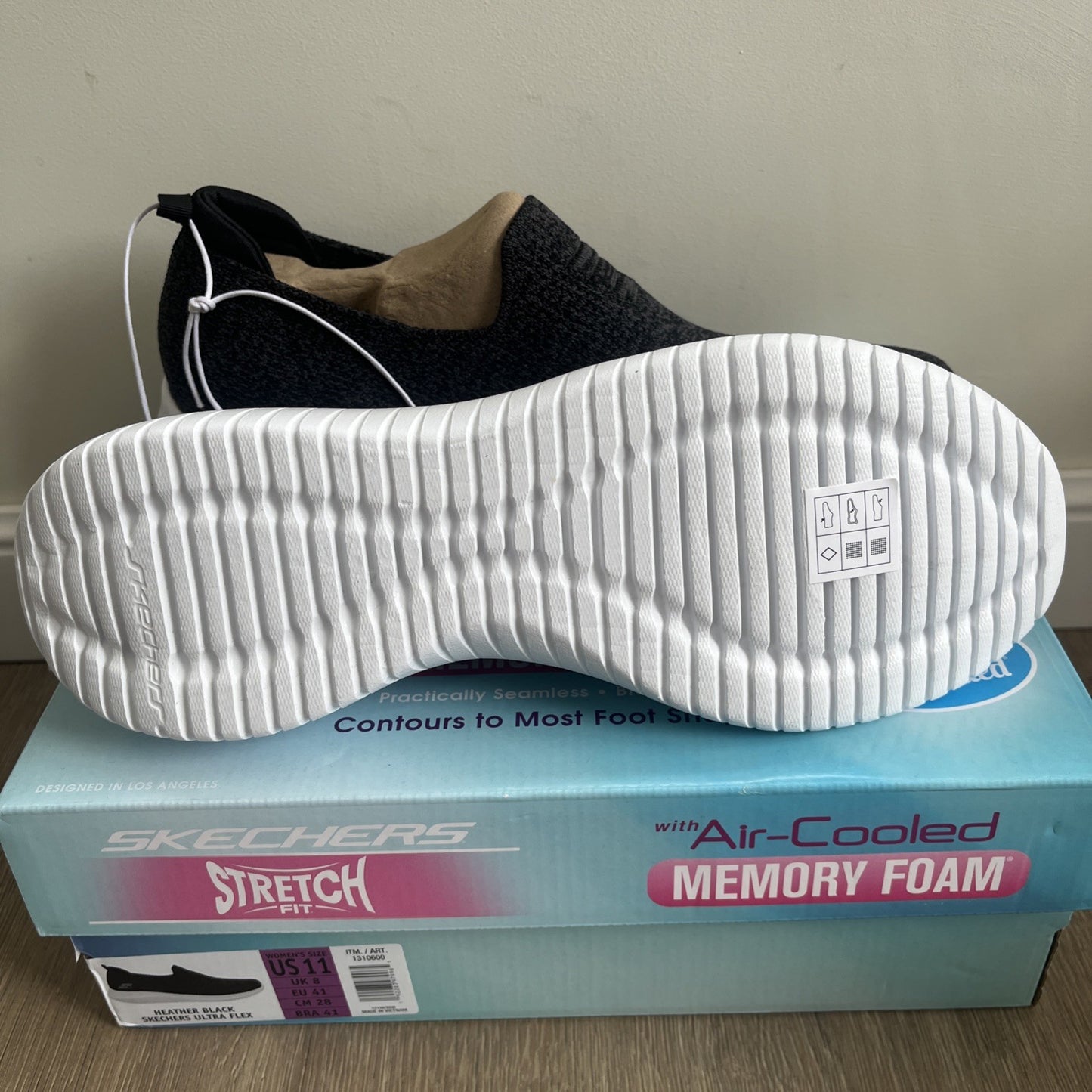 Skechers Ultra Flex Ladies Trainers UK 8 Heather Black Memory Foam Slip On New