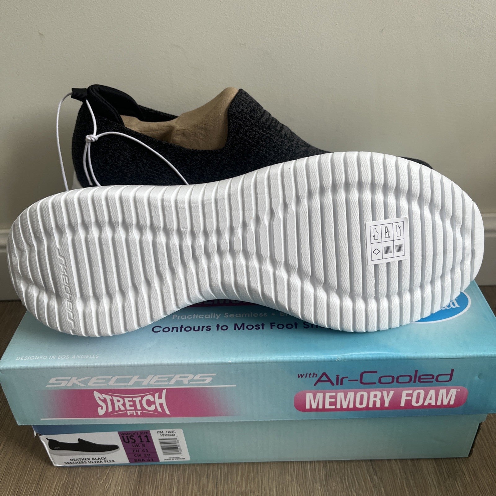 Skechers Ultra Flex Ladies Trainers UK 8 Heather Black Memory Foam Slip On New
