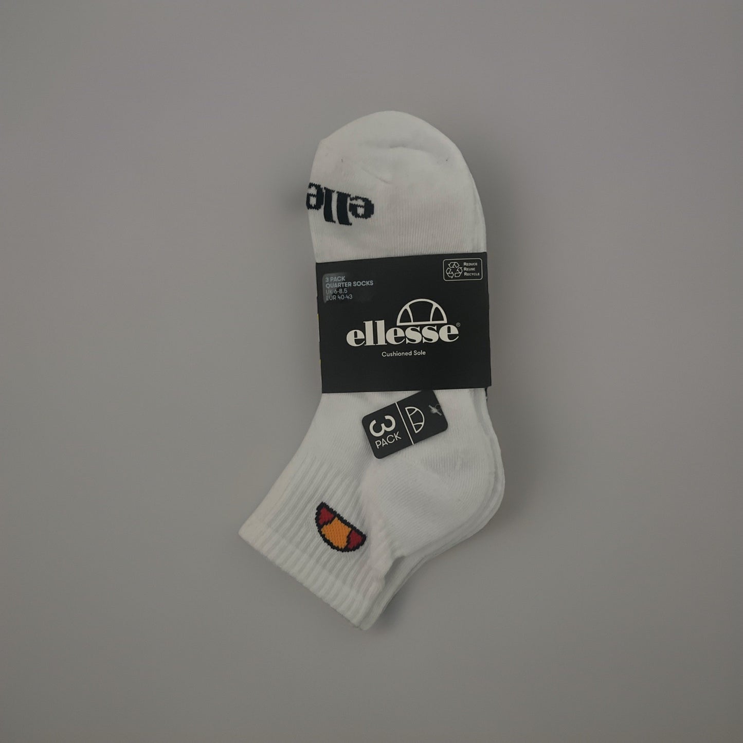 Ellesse 3 Pack Quarter Socks White UK 6-8.5 Cushioned Women’s Polyester New
